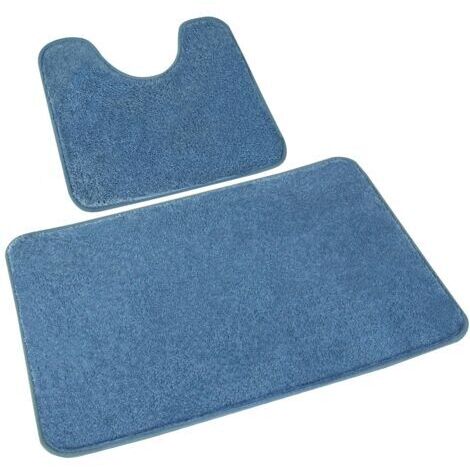 Lot de 2 Tapis de Bain Microfibre Antidérapants Lavable en Machine - 50x80 cm + 50x40 cm Bleu