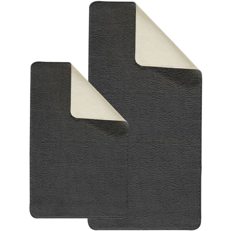 Lot de 2 tapis de bain polyester 60x120cm + 50x80cm 60x120cm chocolat