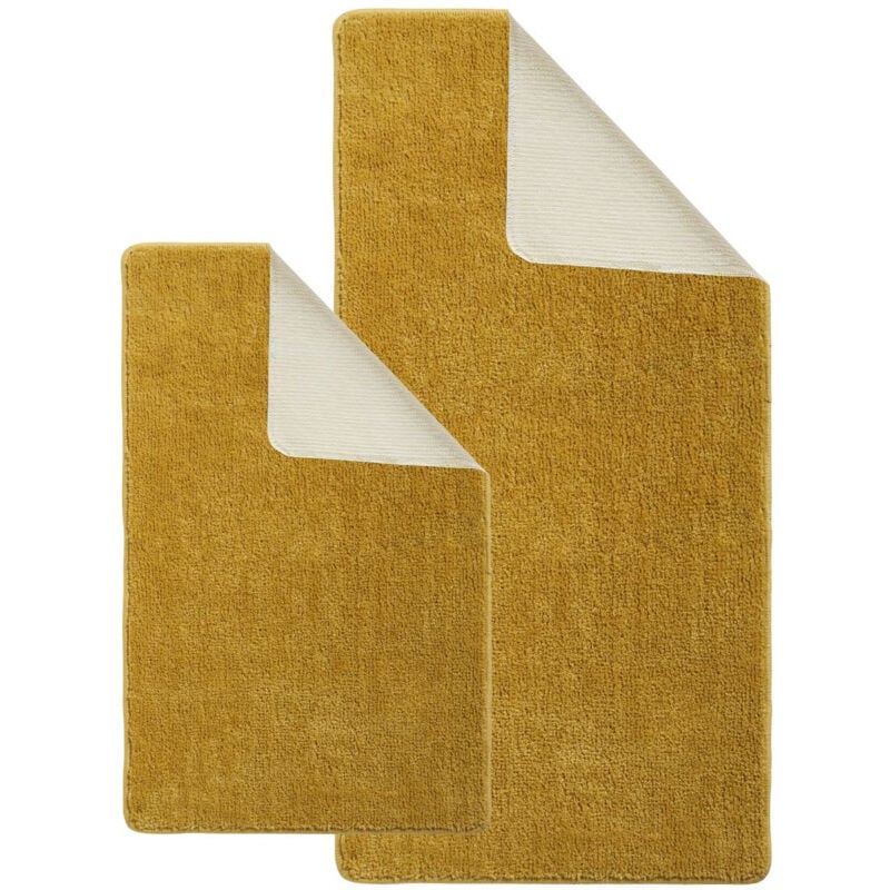 Lot de 2 tapis de bain polyester 60x120cm + 50x80cm 60x120cm miel