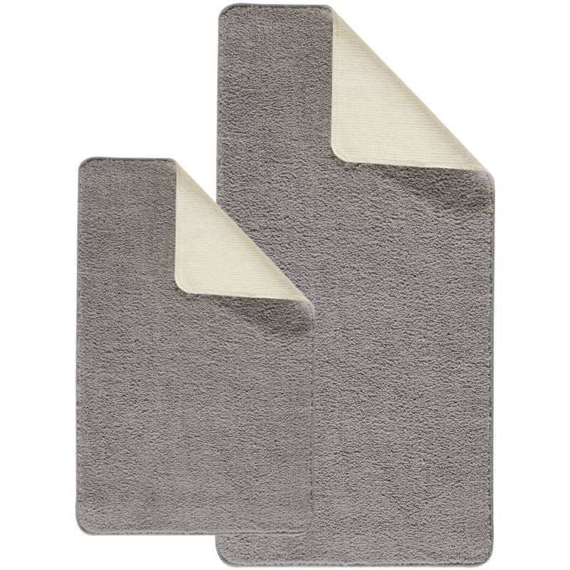 Lot de 2 tapis de bain polyester 60x120cm + 50x80cm 60x120cm gris