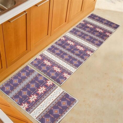 Lot de 2 Tapis de Cuisine - Bleu - 40 x 60 cm et 40 x 120 cm