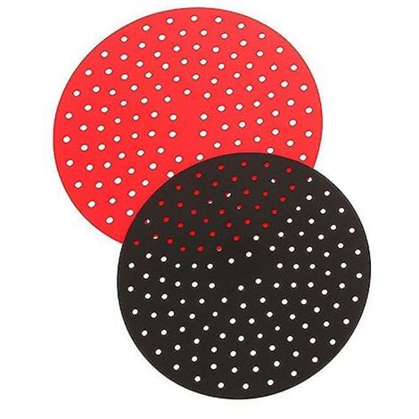 Lot de 2 tapis de cuisson antidérapants en silicone de 21 cm pour friteuse à air, réutilisables et antiadhésifs, pour accessoires de cuisine, noir et rouge.