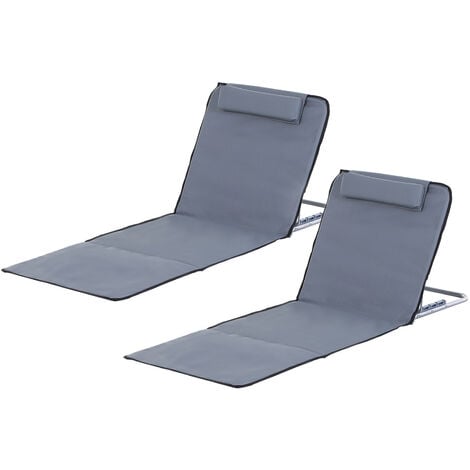 Lot de 2 tapis de plage rembourré - matelas de plage - nattes de plage - dossier inclinable multi-positions - sac transport inclus - métal polyester PE gris