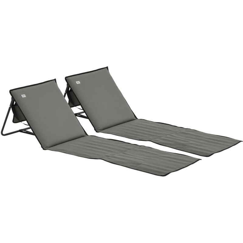 Lot de 2 tapis de plage rembourrés pliables - matelas de plage - dossier inclinable, rangement - métal polyester gris