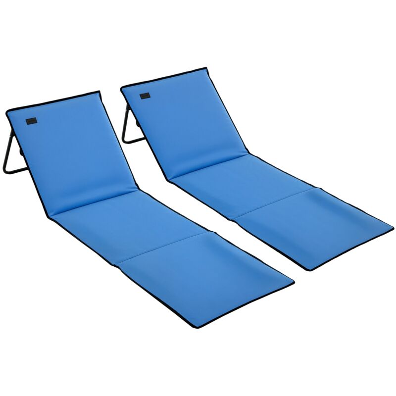 Lot de 2 tapis de plage rembourrés pliables - matelas de plage - dossier inclinable, rangement - métal polyester bleu