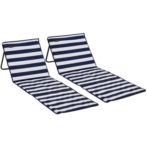 Lot de 2 tapis de plage, sac de transport pliable et réglable, sac à magazines en acier Oxford bleu + blanc