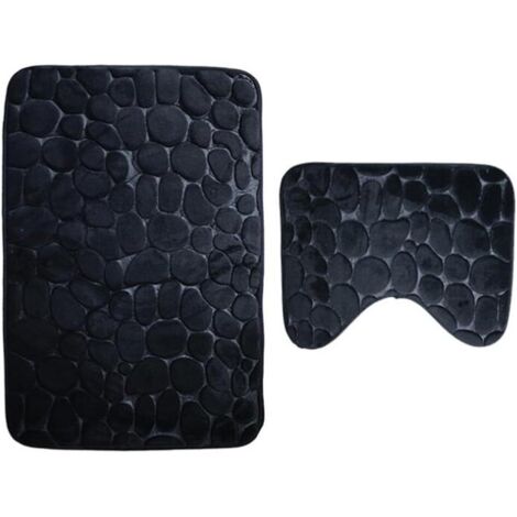 Lot de 2 tapis de salle de bain en polyester antidérapant extra doux Noir