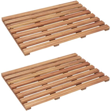 Lot de 2 Tapis de salle de bain  Tapis de salon Tapis d'entrée Bois d'acacia massif 56x37 cm 14377