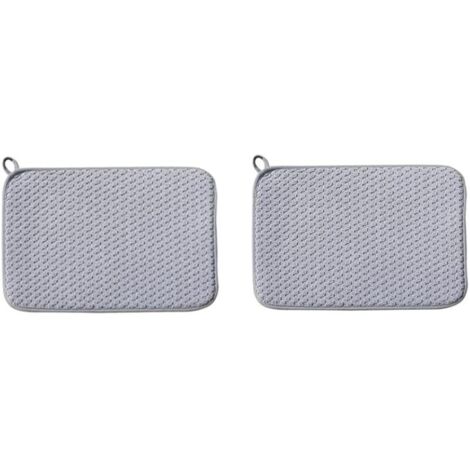 Lot de 2 tapis de séchage en microfibre à séchage rapide avec cordon - 30 x 40 cm - Super absorbants - Outil de vaisselle réversible - Coussin antidérapant pour assiette en verre