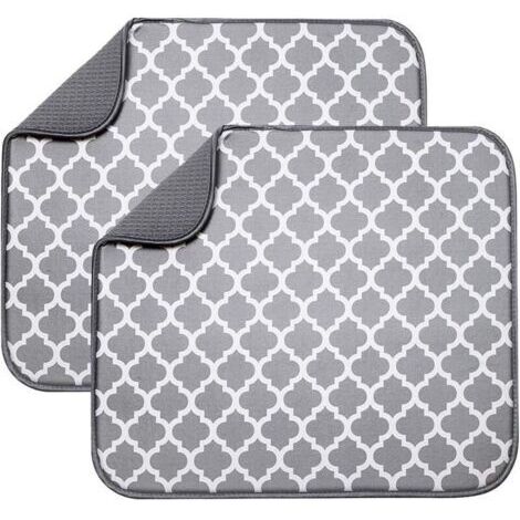 Lot de 2 tapis de séchage en microfibre pour égouttoir à vaisselle, tapis de séchage absorbant pour verre, assiette et tasse 40 cm x 46 cm, support gris