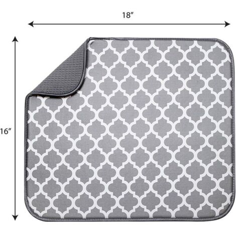 Lot de 2 tapis de séchage en microfibre pour égouttoir à vaisselle, tapis de séchage absorbant pour verre, assiette et tasse 40 cm x 46 cm, support gris