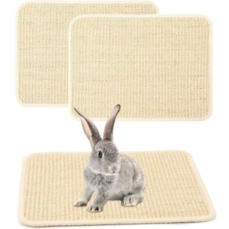 Lot de 2 tapis griffoirs pour lapins - Tapis en sisal naturel pour cages - Jouet à mâcher pour griffes de lapin et soins dentaires - Lit pour animaux de compagnie - 40 x 30 cm