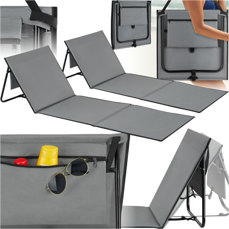 Lot de 2 tapis de plage Dossier réglable en continu et pliable structure en acier revêtu par poudre