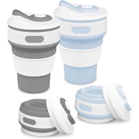 Lot de 2 tasses à café de voyage pliables en silicone gris et bleu