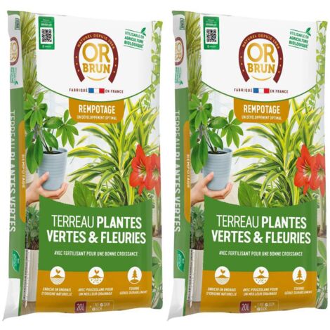 Lot de 2 Terreaux Or Brun 20L - Substrat pour Plantes Vertes & Fleuries
