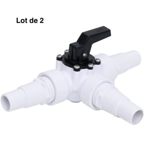 Lot de 2 Tés Raccords 3 Sorties Avec Vannes Pour Tuyau De Piscines Ou Bassin De Jardin 32 - 38 mm