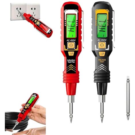 Lot de 2 Test Inductif 2 en 1 à Affichage Numérique, Tension CA Sans Contact 30-1000V / Tension CA en Contact 11-450V, Lampe Torche LED, Alarme Buzzer pour le Jugement de Fil Sous Tension/Nul (Rouge +