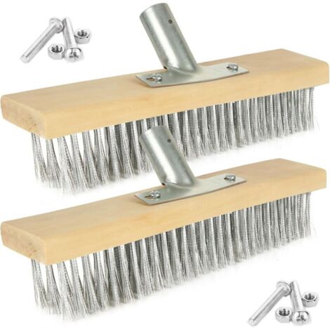 Lot de 2 têtes de balai métallique de 30 cm, tête de brosse à récurer en acier rigide, brosse de balayage robuste pour terrasse, pavage, terrasse, allées, algues, mauvaises herbes, mousse