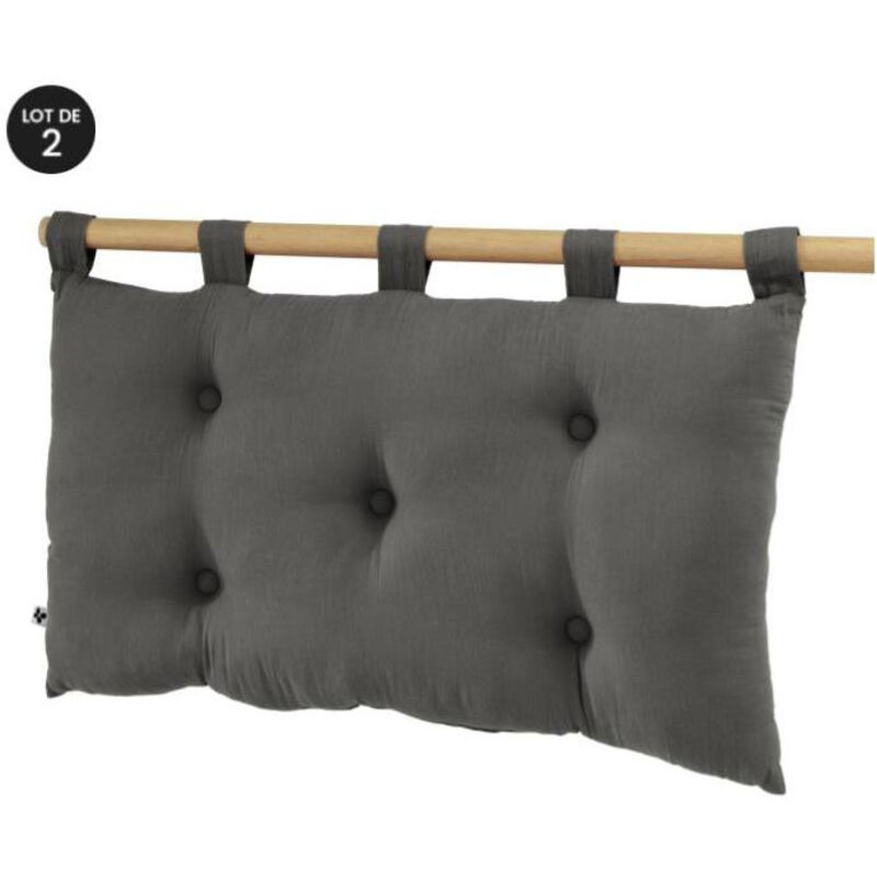 Lot de 2 Têtes de lit 5 boutons avec passants gaze de coton 50 x 80 cm Anthracite