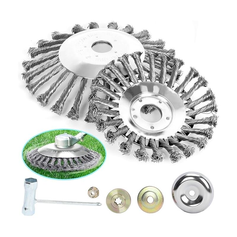 Lot de 2 têtes de tonte, brosse de désherbage, brosse métallique de 25,4 mm pour le désherbage