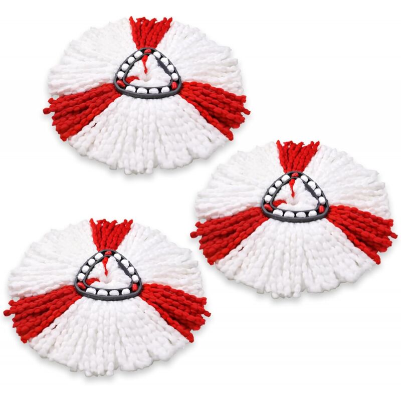 Cyslmuk - Lot de 3 têtes de vadrouille compatibles avec les têtes de rechange Vileda 2 en 1 Turbo Mop, microfibre, rouge, blanc.
