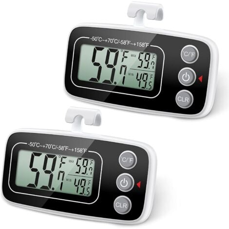 SERBIA 【Lot de 2】 Thermomètre de réfrigérateur, thermomètre numérique de congélateur de réfrigérateur avec grand écran LCD, fonction min/max, 3 méthodes de support, °C/°F convertible pour la maison, les rest