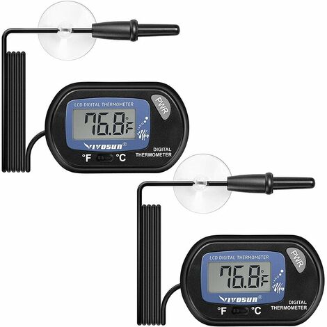 Lot de 2 thermomètres d'aquarium numériques LCD température de terrarium d'eau de réservoir de poissons avec ventouse pour tortue
