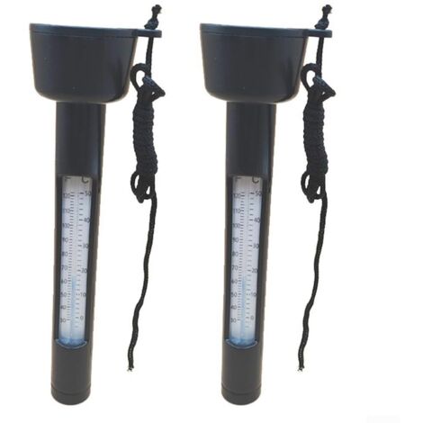 Lot de 2 thermomètres flottants pour piscines, spas, aquariums, pour une lecture facile en extérieur et intérieur avec corde, pour plastique ABS, noir