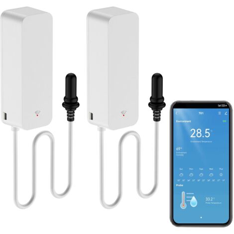 Lot de 2 thermomètres intelligents WiFi avec sonde externe – Mesure température et humidité – Compatible Alexa et Tuya – Moniteur à distance