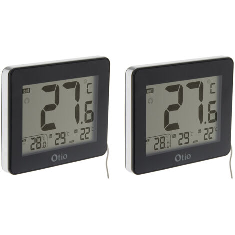 Lot de 2 thermomètres intérieur extérieur filaires noir - Otio