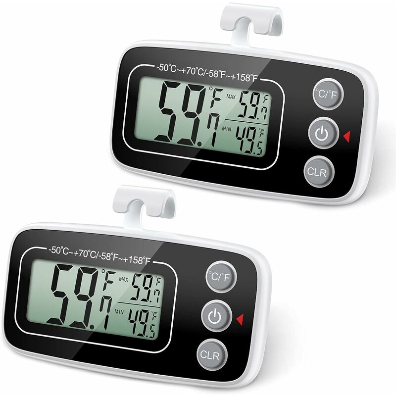 Lot de 2】 Thermomètre de réfrigérateur, thermomètre numérique de congélateur de réfrigérateur avec grand écran lcd, fonction min/max, 3 méthodes de