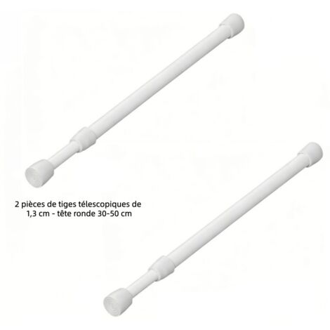 Lot de 2 tiges télescopiques à tête ronde 1,3 cm (30-50 cm), tringles extensibles à ressort sans perçage, tringles de rangement pour armoire et rideau