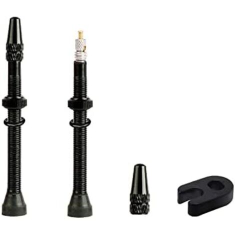 Lot de 2 tiges valve Presta noires sans chambre à air en alliage durable super léger avec outil retrait noyau et tige pour vélos route (60 mm) -