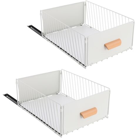 Lot de 2 tiroirs coulissants, tiroirs à glissière, sans perçage, tiroirs extensibles, rangement pour armoires de cuisine, convient à la salle de bains, 30 x 40–60 x 17 cm, blanc