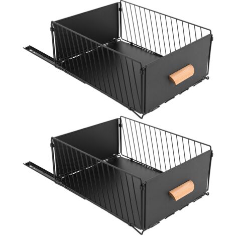 Lot de 2 tiroirs coulissants, tiroirs à glissière, sans perçage, tiroirs extensibles, rangement pour armoires de cuisine, convient à la salle de bains, 30 x 40–60 x 17 cm, noir