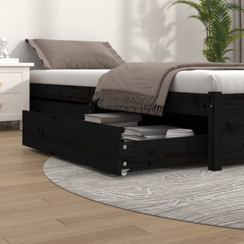 lot de 2 tiroirs de lit contemporain noir bois de pin massif 39073