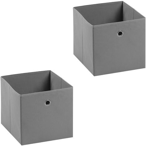Lot de 2 tiroirs en tissu gris BELLA boîte de rangement ouverte avec poignée dim 32 x 32 x 32 cm, pour linge jouets vêtement - Gris