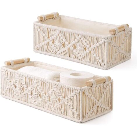 Lot de 2 Tissés Paniers de Rangement Boho, Décoration, Corbeille Tressé Rectangulaire pour Salon, Entrée et Salle de Bain