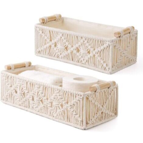 Lot de 2 Tissés Paniers de Rangement Boho, Décoration, Corbeille Tressé Rectangulaire pour Salon, Entrée et Salle de Bain