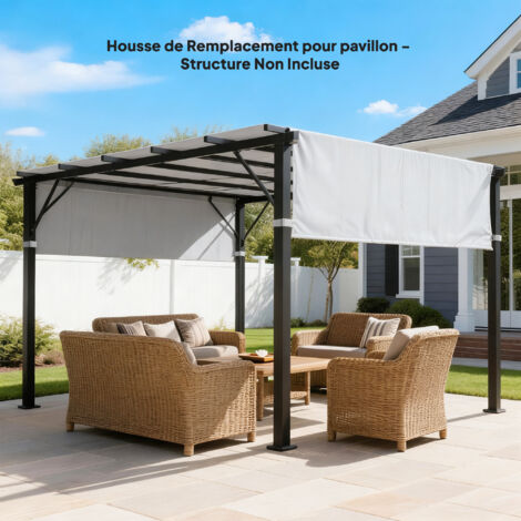 Lot de 2 toiles de rechange pergola rétractable 4,9 x 1,2 m pour pergola de 3 x 3 m polyester protection UV gris clair