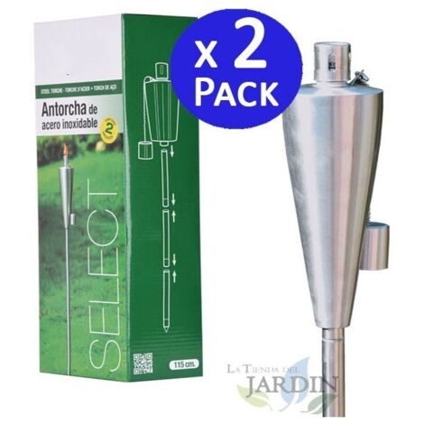 Lot de 2 Torches de Jardin en Acier Inox 115 cm - Durent toute la Nuit - Fermeture Anti-fuite