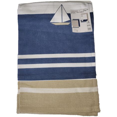 Lot de 2 torchons 50 x 70 cm Bateau regate