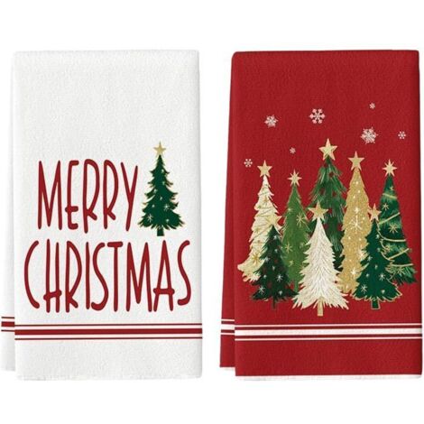 Lot de 2 torchons de cuisine à motifs de Noël (arbres), 40 x 60 cm, en polyester.