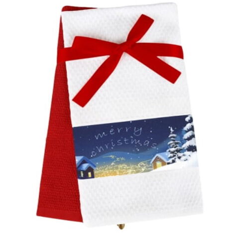 Lot de 2 torchons de cuisine de Noël Joyeux Noël blanc bleu Greno Coton