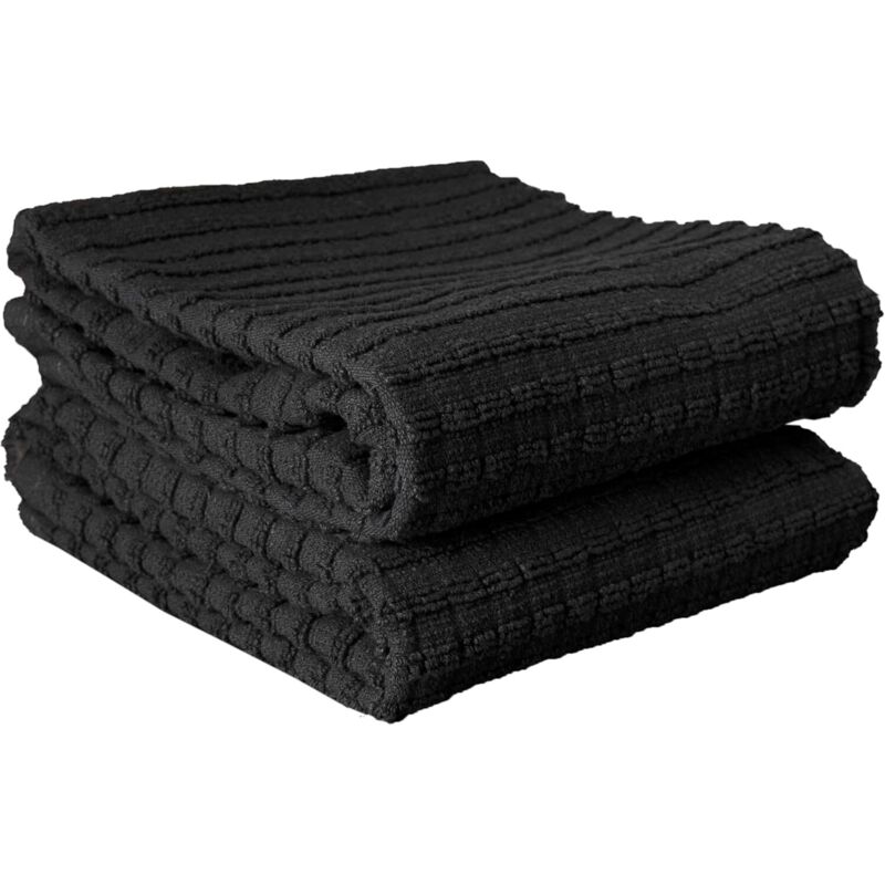 Lot de 2 torchons de Cuisine, en Coton, Noir, uni