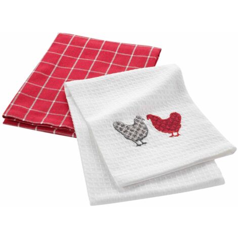 Lot de 2 torchons de cuisine imprimés poules PLUMETTE