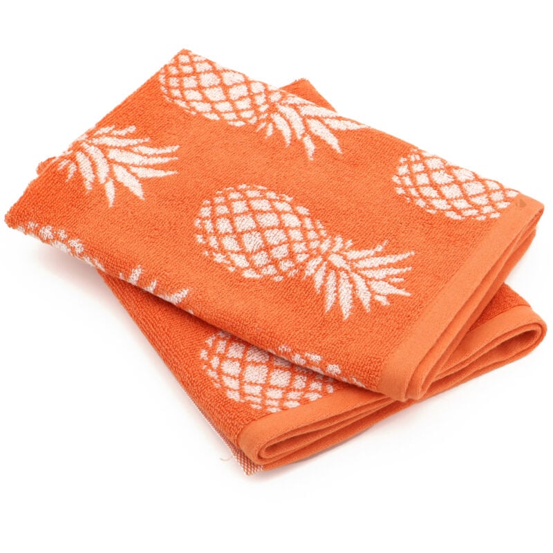 Linnea - Lot de 2 torchons de cuisine éponge 100% coton pineapple 50x50 cm - Orange
