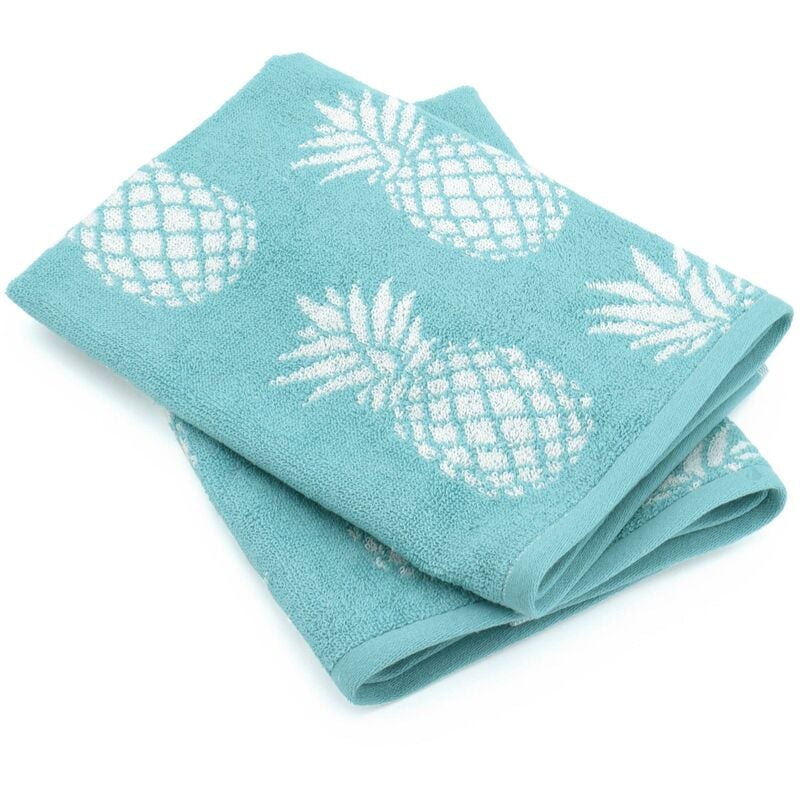 Linnea - Lot de 2 torchons de cuisine éponge 100% coton pineapple 50x50 cm - Bleu