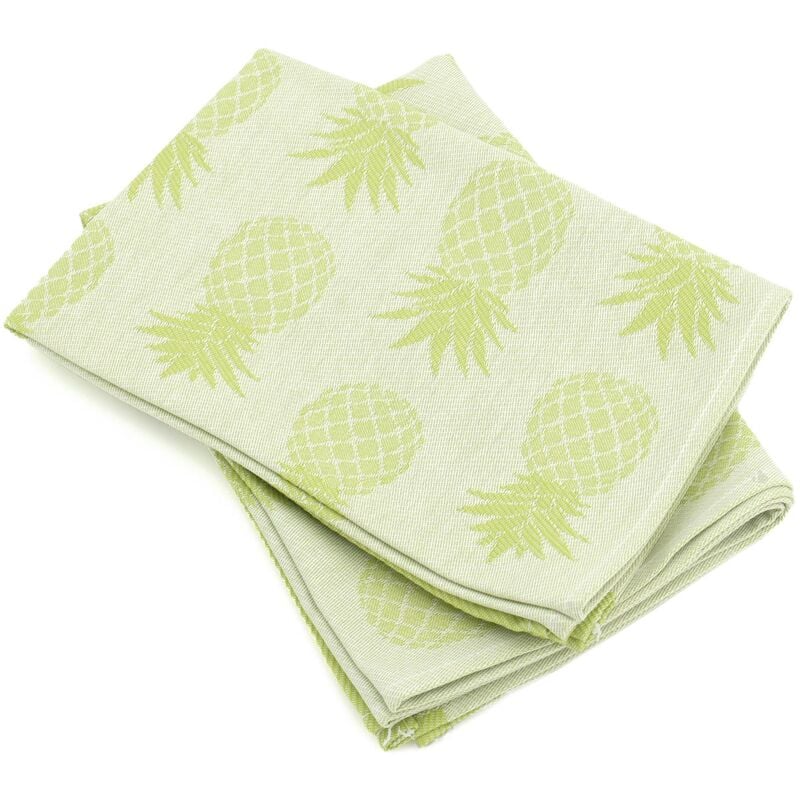 Linnea - Lot de 2 torchons de cuisine toile 100% coton pineapple 50x70 cm - Vert
