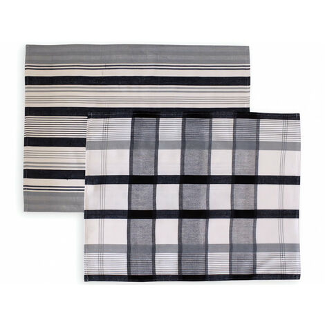 Lot de 2 torchons en coton PAELLA noir, jacquard 50x70 cm